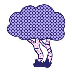 cartoon doodle tree in bright neon color