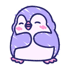 Cute Penguin Chalk Drawing in bright neon color