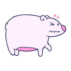 cartoon bear with a sore head in bright neon color