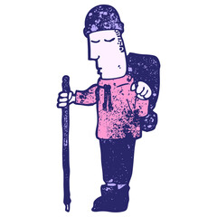 cartoon camping man in bright neon color