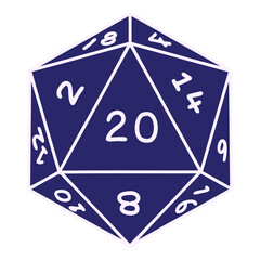 Retro Tattoo Style natural 20 D20 dice roll in bright neon color