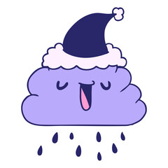 hand drawn christmas cartoon  kawaii rain cloud in bright neon color
