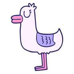 cartoon doodle sea gull in bright neon color