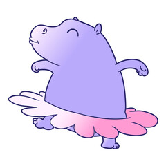 cartoon hippo ballerina in bright neon color
