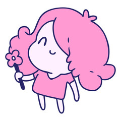 cartoon illustration of a cute kawaii girl in bright neon color