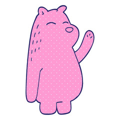 cartoon doodle polar bear waving in bright neon color