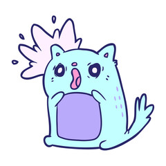 cartoon shocked cat amazed in bright neon color