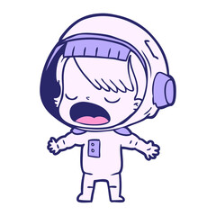 cartoon talking astronaut in bright neon color