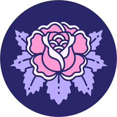 iconic tattoo style image of a rose in bright neon color