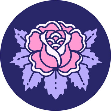 iconic tattoo style image of a rose in bright neon color