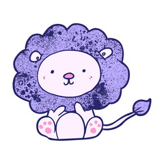 cute cartoon lion in bright neon color