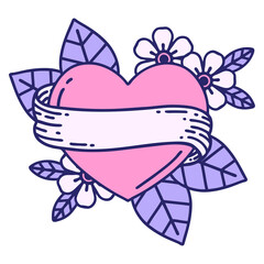 iconic tattoo style image of a heart and banner in bright neon color