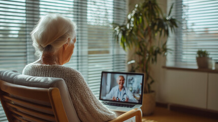 Elderly Woman Having an Online Medical Consultation at Home