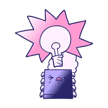 cartoon overheating computer chip in bright neon color
