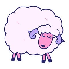 cartoon doodle sheep with horns in bright neon color