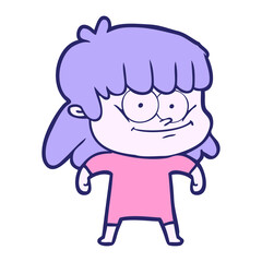 cartoon smiling woman in bright neon color