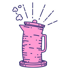 illustration of a traditional tattoo style coffee jug in bright neon color