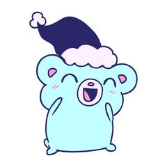 hand drawn christmas cartoon of kawaii bear in bright neon color