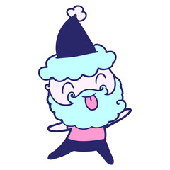 man with beard sticking out tongue wearing santa hat in bright neon color