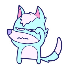 cartoon annoyed wolf in bright neon color