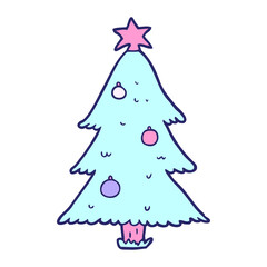 cartoon christmas tree in bright neon color