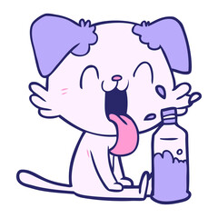 cartoon panting dog with water in bright neon color