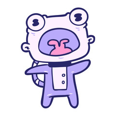 cartoon weird alien communicating in bright neon color