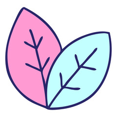 hand drawn quirky cartoon leaves in bright neon color