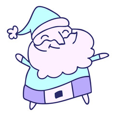 freehand drawn cartoon of a jolly father christmas in bright neon color