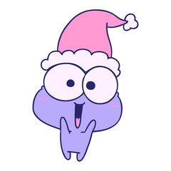 hand drawn christmas cartoon of kawaii frog in bright neon color