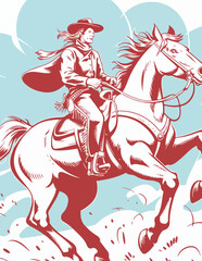 Vintage Cowgirl Riding Horse Illustration &ndash; Western Retro Style Art

