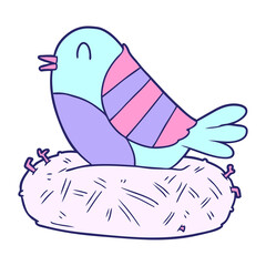 cartoon bird in nest in bright neon color