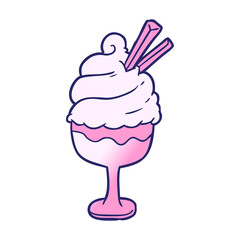 cartoon ice cream dessert in bright neon color