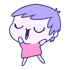 freehand drawn cartoon of cute kawaii short haired girl in bright neon color