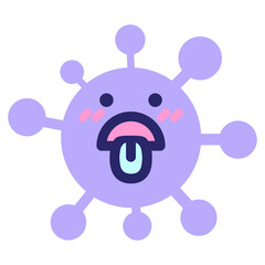 shocked virus sticking out tongue in bright neon color