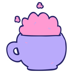 cartoon doodle foaming latte in bright neon color