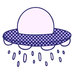 cartoon flying saucer in bright neon color