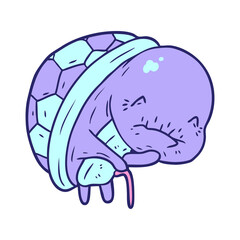 cute cartoon old turtle with walking stick in bright neon color