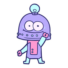 happy carton robot with light bulb in bright neon color