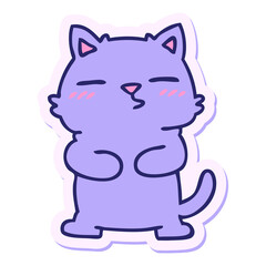 sticker of a quirky hand drawn cartoon cat in bright neon color
