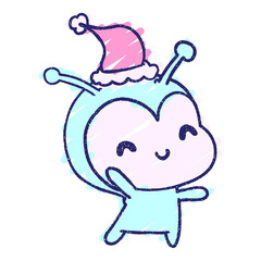 festive alien character in bright neon color