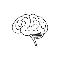 Side view of a human brain with circuit connectors. Minimal vector design.