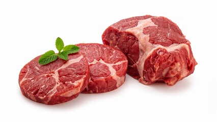 Fototapeta premium Fresh raw beef cuts with mint garnish