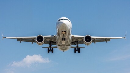 Fototapeta premium Commercial airplane in flight against blue sky