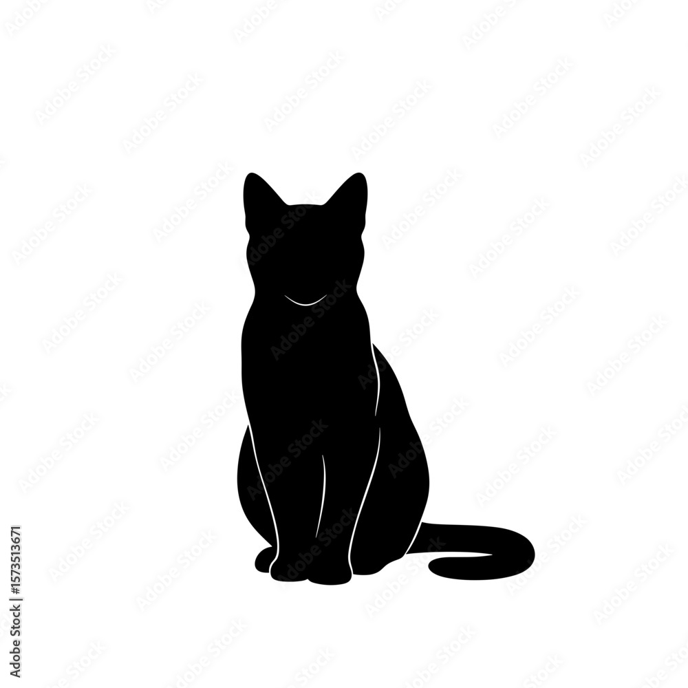 Poster silhouette of a feline sitting upright with a curved tail and pointed ears in a minimalist style ima