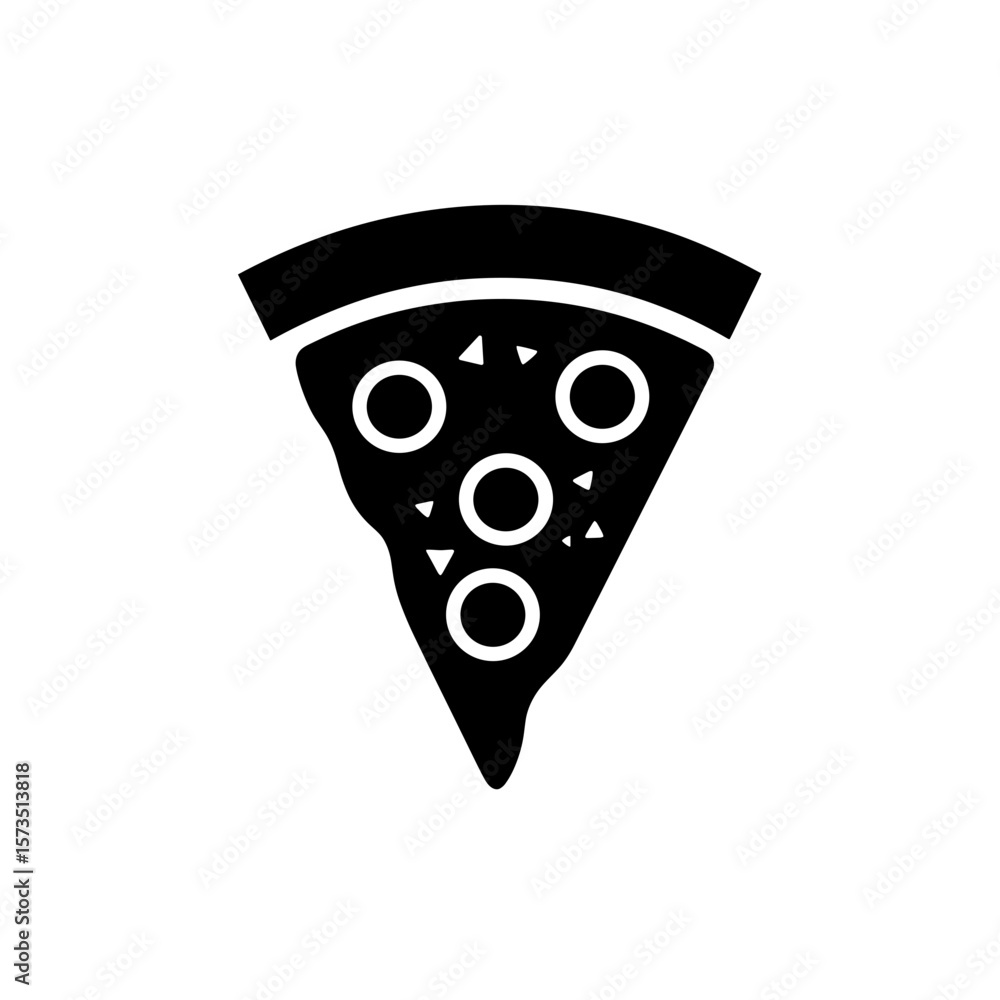 Poster a slice of pizza with pepperoni and other toppings in a triangular shape graphic representation