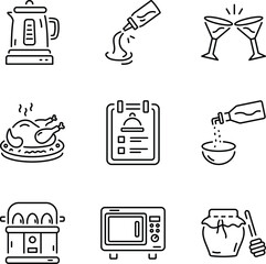 Set of Kitchen Accessories Doodle Style Icons 

