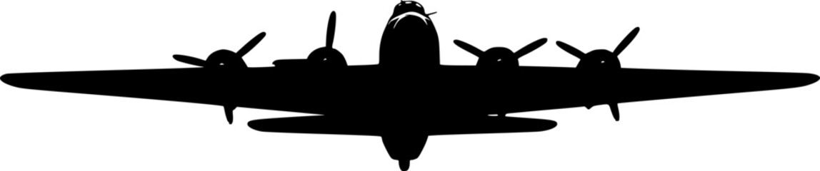 Silhouette of a World War II Era Bomber Airplane with Radial Engines
