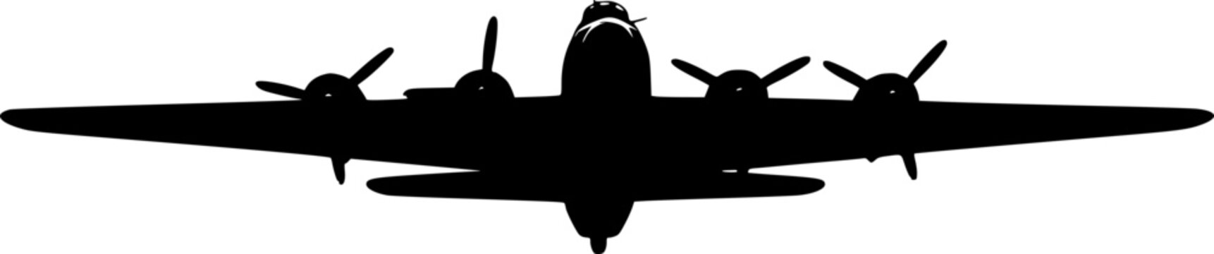 Silhouette of a World War II Era Bomber Airplane with Radial Engines
