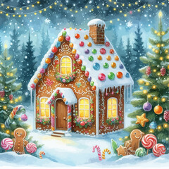 gingerbread house with christmas tree
